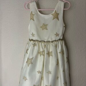 Btween Girls Party Dress Size 5 Off White with Gold Stars and Glitter